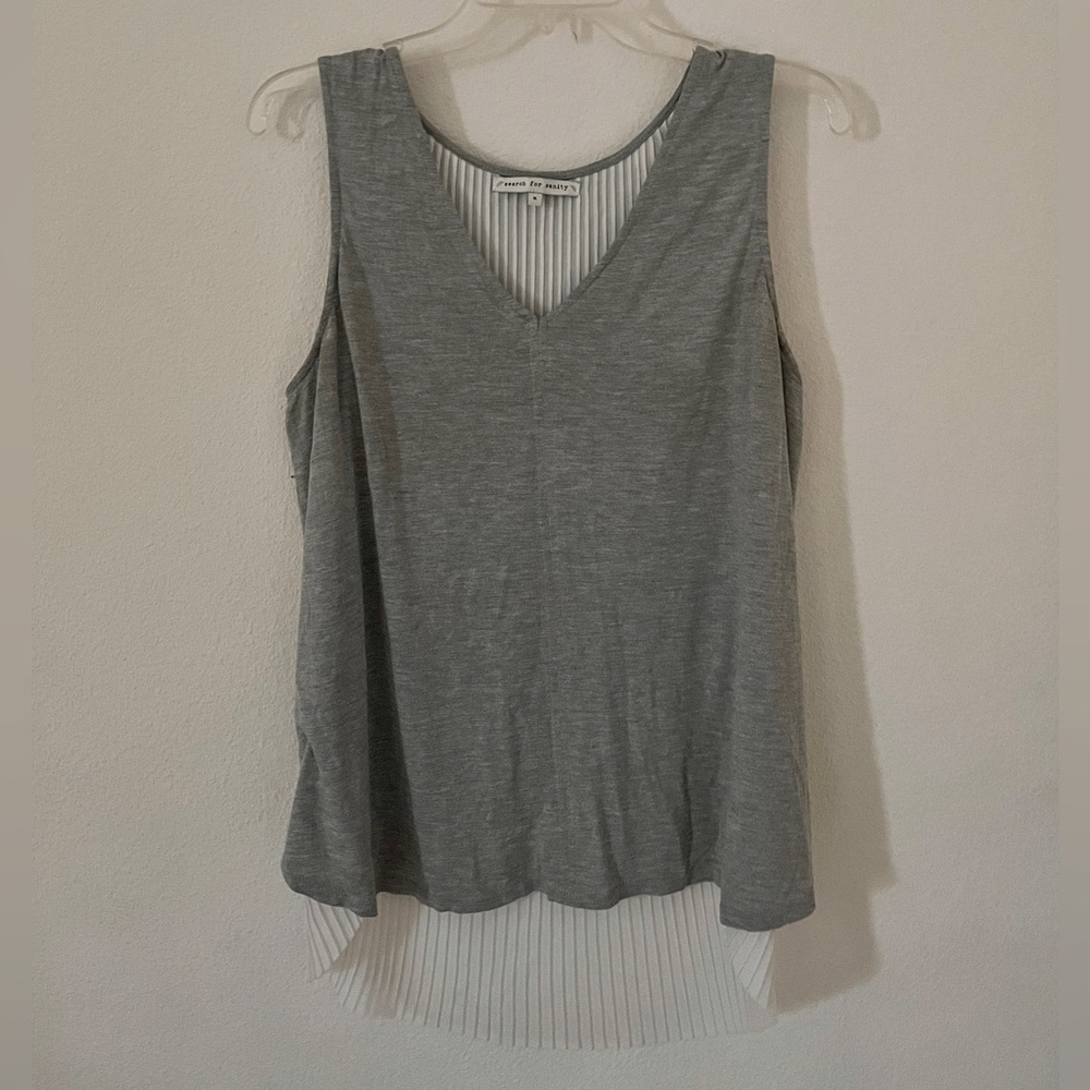 Search For Sanity Anthropologie Sleeveless Mixed Pleated Layered Top Gray